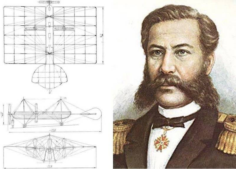 Рис. 2. А.Ф. Можайский и его чертеж летательного аппарата