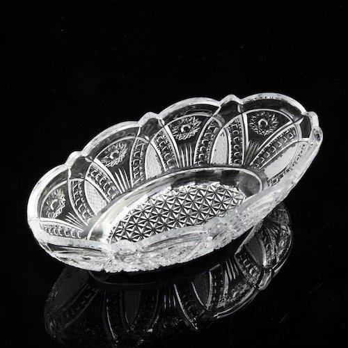 Салатник в форме ладьи, хрусталь, алмазная грань, СССР, 1970-1990 гг. 