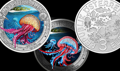 Светящиеся монеты Австрия: монета «Медуза» из серии «Светящиеся морские миры»