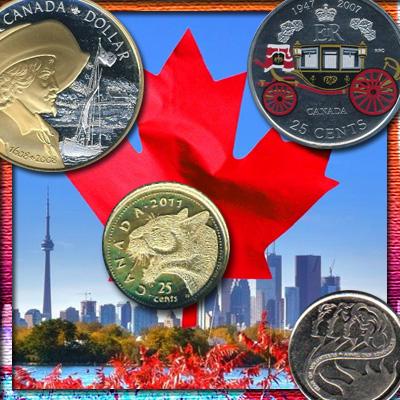 Юбилейные Монеты Канады в разных металлах и номиналах