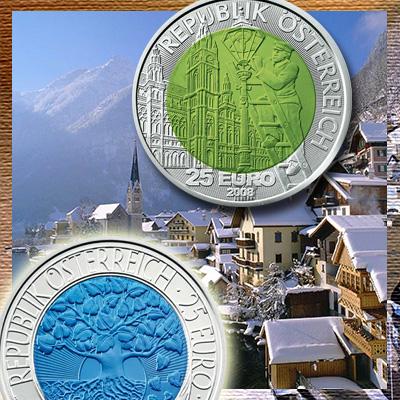 Самые необычные разноцветные монеты Австрии из серебра и ниобия