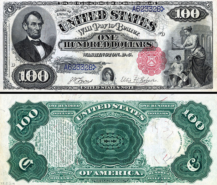 Банкнота 100 долларов США 1880 года