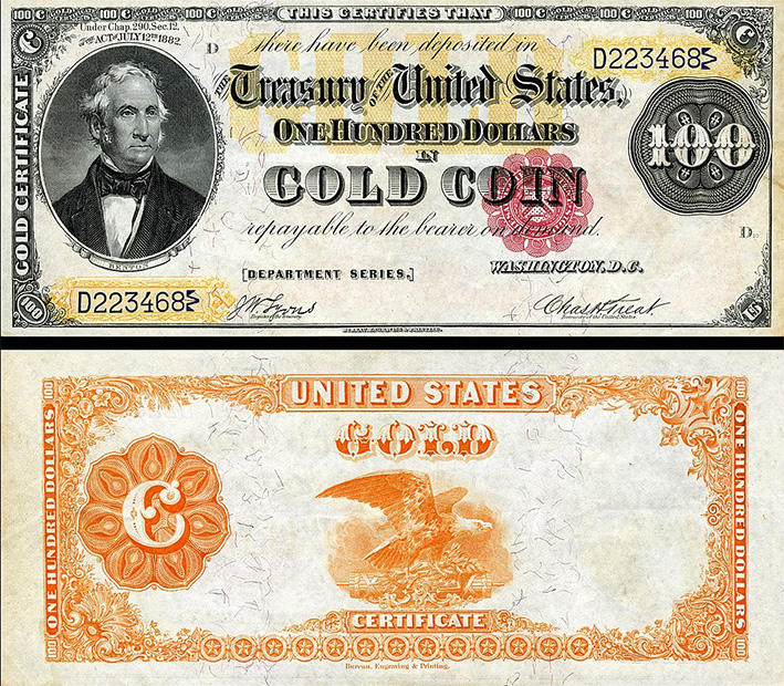 Банкнота 100 долларов США (золотой сертификат)