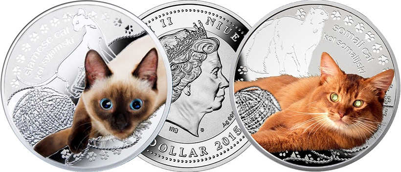 Цветные монеты с кошками