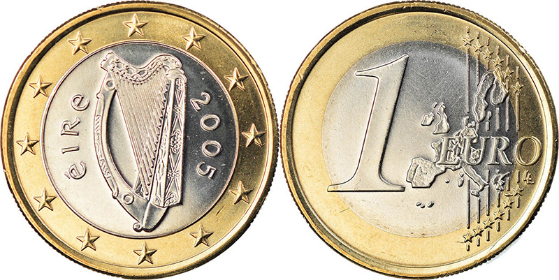 Арфа на ирландской монете - 1 евро
