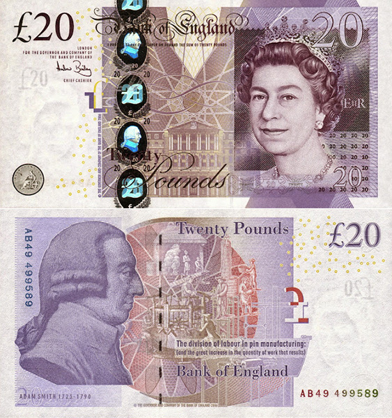 20 фунтов Великобритании (бумага)
