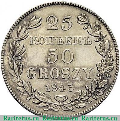 Реверс монеты 25 копеек - 50 грошей 1843 года MW 
