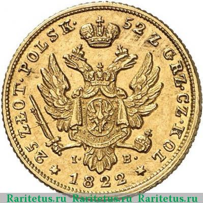 Реверс монеты 25 злотых (zlotych) 1822 года IB 