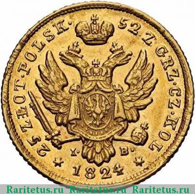Реверс монеты 25 злотых (zlotych) 1824 года IB 