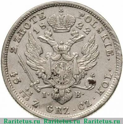 Реверс монеты 1 злотый (zloty) 1822 года IB 