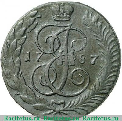 Реверс монеты 5 копеек 1787 года ТМ гурт сетчатый