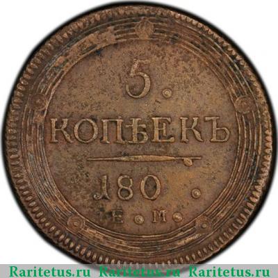 Реверс монеты 5 копеек 1802 года ЕМ дата 180