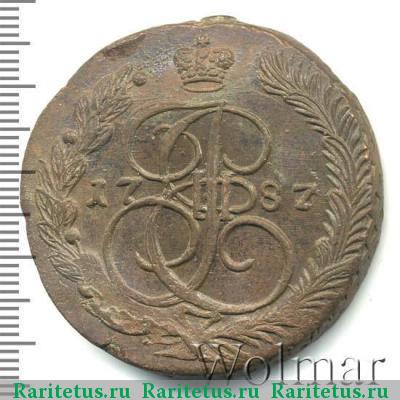 Реверс монеты 5 копеек 1787 года ЕМ орёл 1780