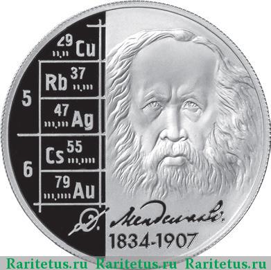 Реверс монеты 2 рубля 2009 года ММД Менделеев proof