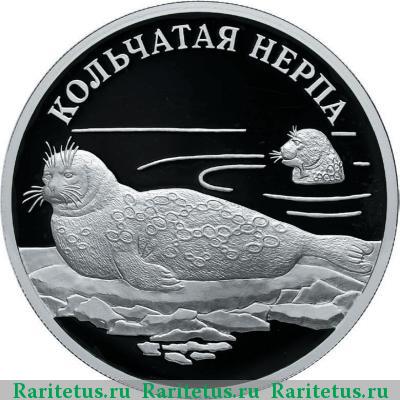 Реверс монеты 1 рубль 2007 года СПМД нерпа proof