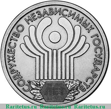 Реверс монеты 1 рубль 2001 года СПМД СНГ