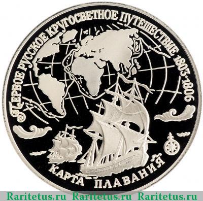 Реверс монеты 3 рубля 1993 года ЛМД карта proof