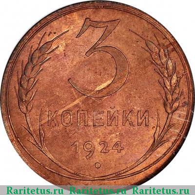 Реверс монеты 3 копейки 1924 года  гурт рубчатый