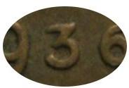 Деталь монеты 1 копейка 1936 года  тройка наклонена