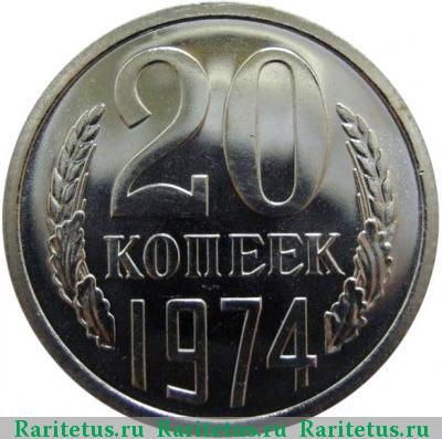 Реверс монеты 20 копеек 1974 года  вогнутые ленты