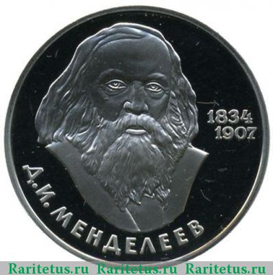Реверс монеты 1 рубль 1984 года  Менделеев, новодел proof