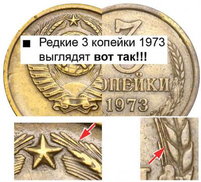 Деталь монеты 3 копейки 1973 года  штемпель 2.2Б