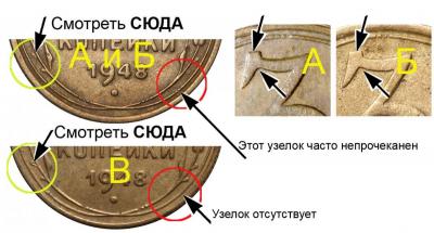 Деталь монеты 3 копейки 1948 года  штемпель 1.12Б