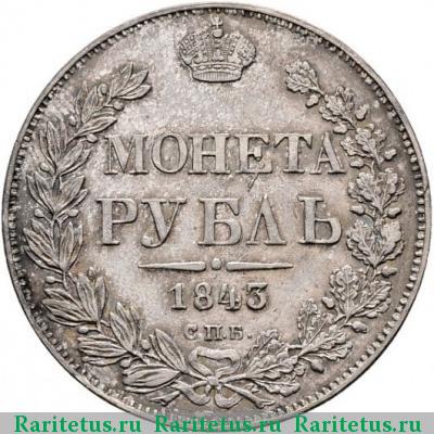 Реверс монеты 1 рубль 1843 года СПБ-АЧ гурт гладкий