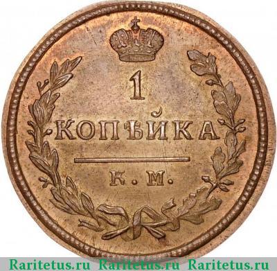 Реверс монеты 1 копейка 1828 года КМ-АМ новодел