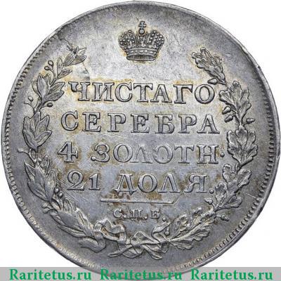 Реверс монеты 1 рубль 1817 года СПБ-ПС гурт ошибка