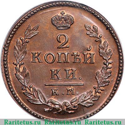 Реверс монеты 2 копейки 1824 года КМ-АМ новодел
