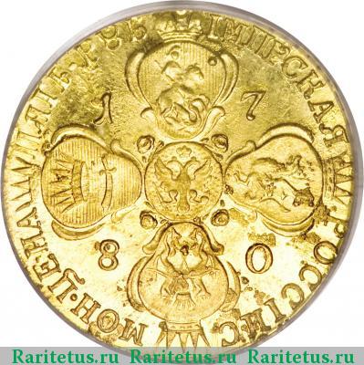 Реверс монеты 5 рублей 1780 года СПБ новодел