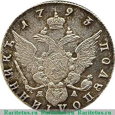 Реверс монеты полуполтинник 1793 года СПБ-ЯА новодел