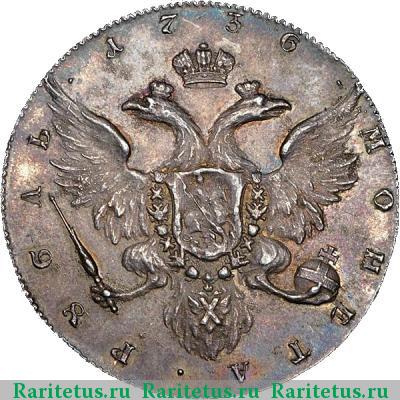 Реверс монеты 1 рубль 1736 года  Гедлингер, новодел