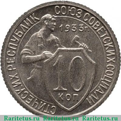 Реверс монеты 10 копеек 1933 года  новодел