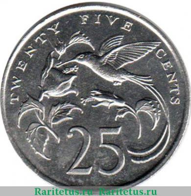 Реверс монеты 25 центов (cents) 1984 года   Ямайка