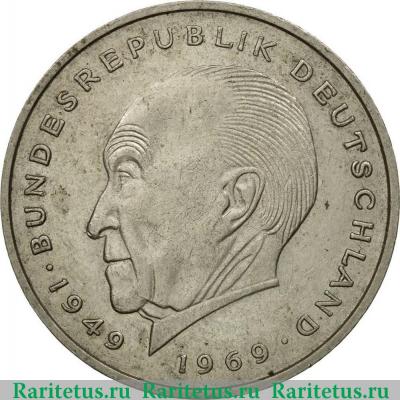 Реверс монеты 2 марки (deutsche mark) 1974 года G  Германия