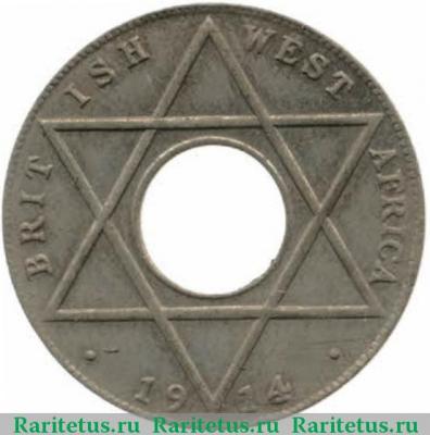 Реверс монеты 1/10 пенни (penny) 1914 года   Британская Западная Африка