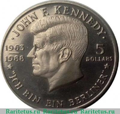 Реверс монеты 5 долларов (dollars) 1988 года  Джон Кеннеди Ниуэ
