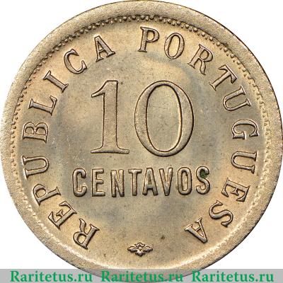 Реверс монеты 10 сентаво (centavos) 1923 года   Ангола