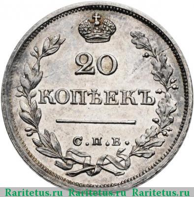 Реверс монеты 20 копеек 1826 года СПБ-НГ новодел, крылья вниз