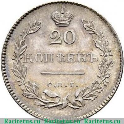 Реверс монеты 20 копеек 1826 года СПБ-НГ новодел, крылья вверх