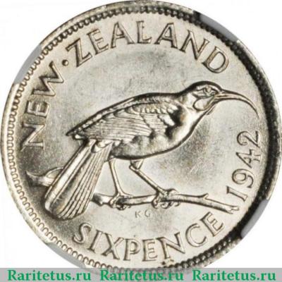 Реверс монеты 6 пенсов (pence) 1942 года   Новая Зеландия