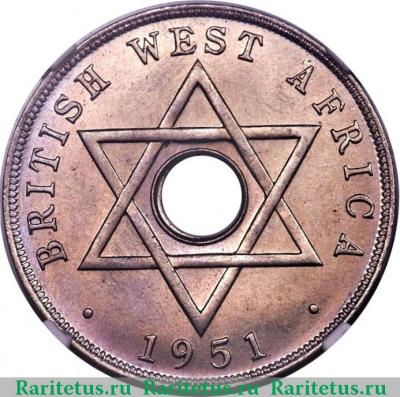 Реверс монеты 1 пенни (penny) 1951 года KN  Британская Западная Африка