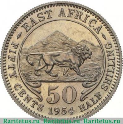 Реверс монеты 50 центов (cents) 1954 года   Британская Восточная Африка