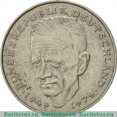 Реверс монеты 2 марки (deutsche mark) 1980 года F  Германия