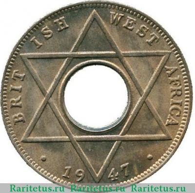 Реверс монеты 1/10 пенни (penny) 1947 года  без букв Британская Западная Африка