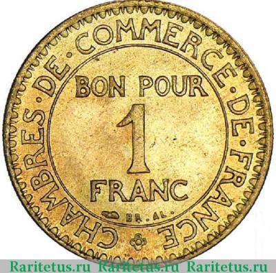 Реверс монеты 1 франк (franc) 1924 года   Франция
