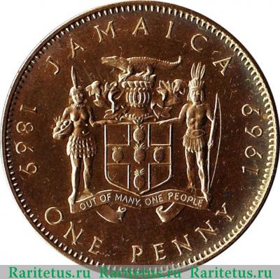 Реверс монеты 1 пенни (penny) 1969 года   Ямайка