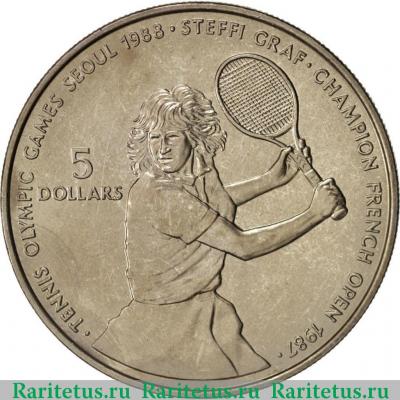 Реверс монеты 5 долларов (dollars) 1987 года  Штеффи Граф Ниуэ